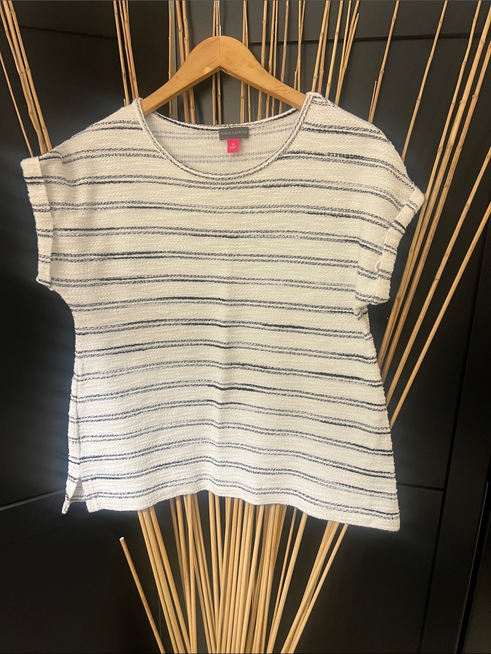 Vince Camuto Striped Short Sleeve Knit Tee - White & Black